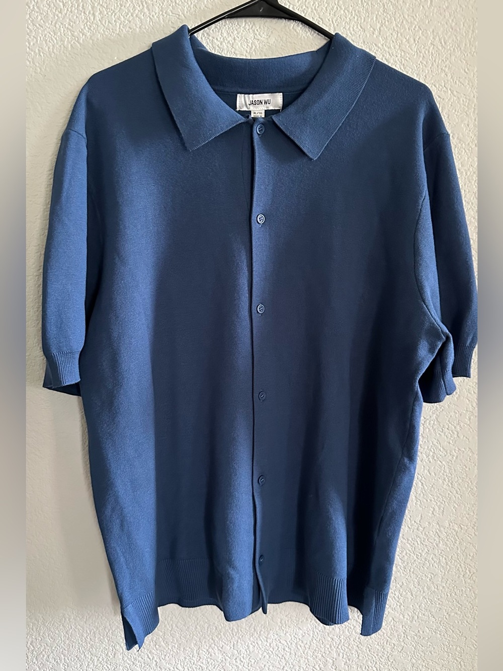Jason Wu Blue Short-Sleeve Button Down Knit Shirt